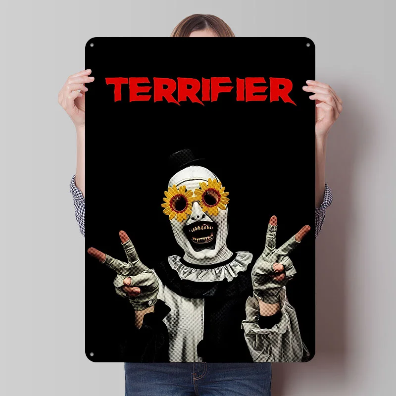 Terrifier Art the Clown With Flowers Printed Poster Customized Retro Wall Art Vintage Metal Tin Signs for Home Decorations House