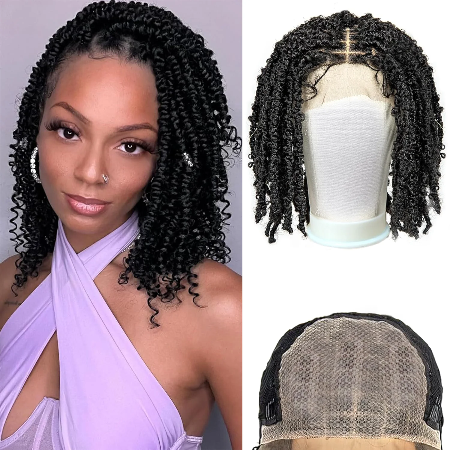 

Braided Wigs Short Lace Front Wig Curly End Square Part Knotless Synthetic Braided Wig Box Braided Wig for Black Women