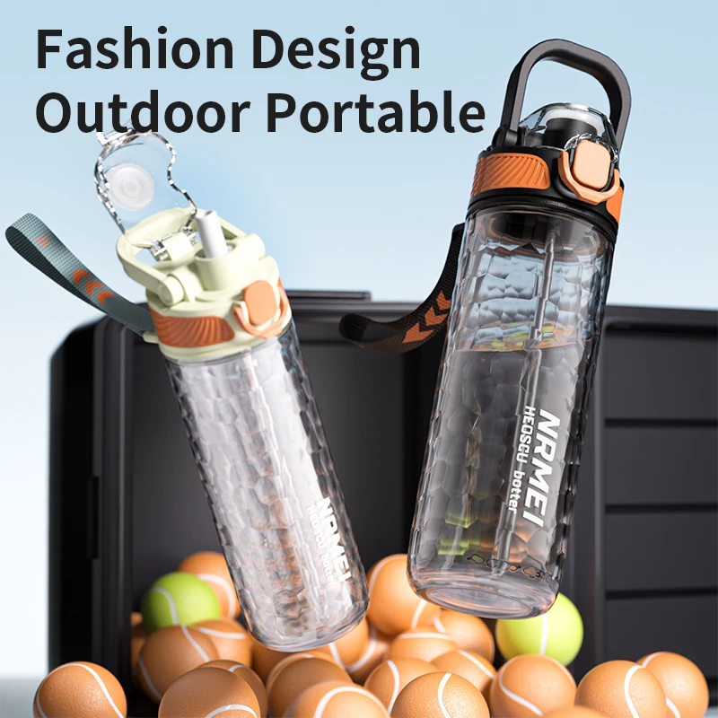 Summer Sport Water Bottles with Straw, Tritan Cup, One Click Open Water Bottle with Handle, Outdoor Portable Drinking Bottles