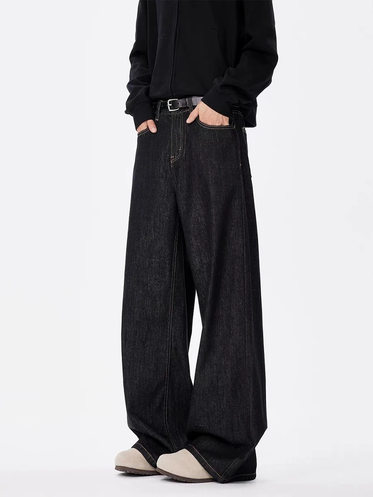 

Широкие джинсы в американском стиле ретро, мужские базовые прямые повседневные свободные длинные брюки длиной до пола, молодежные модные хлопковые джинсы