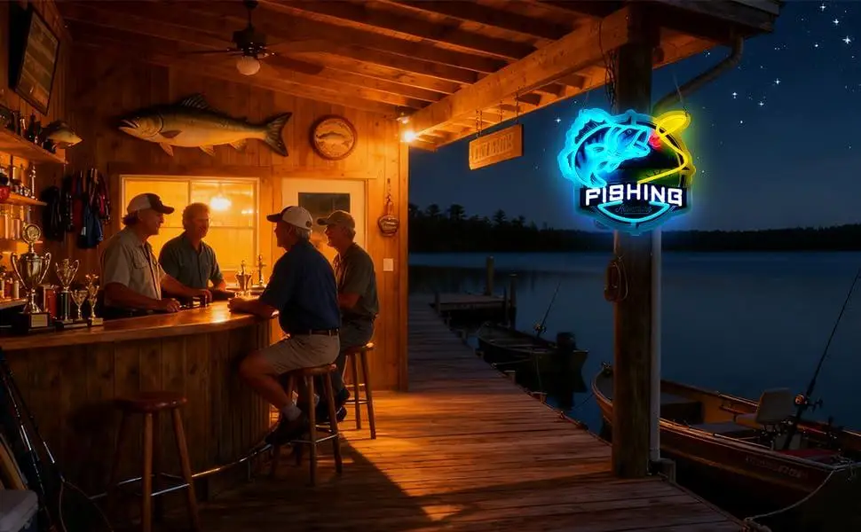 Fishing Adventure Neon Sign USB Dimmable LED Light for Fisherman Bedroom Man Cave Cabin Bar Party Decoration Night Light Gifts
