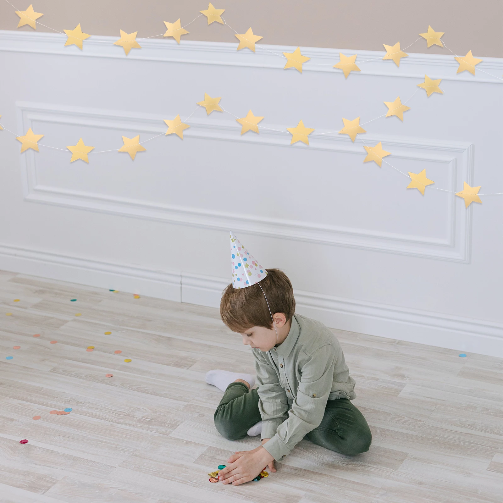 

10Pcs Paper Star Garland Hanging Decor Glittered Five-Pointed Bunting for Party Wedding Holiday Festive Backdrop Decoration