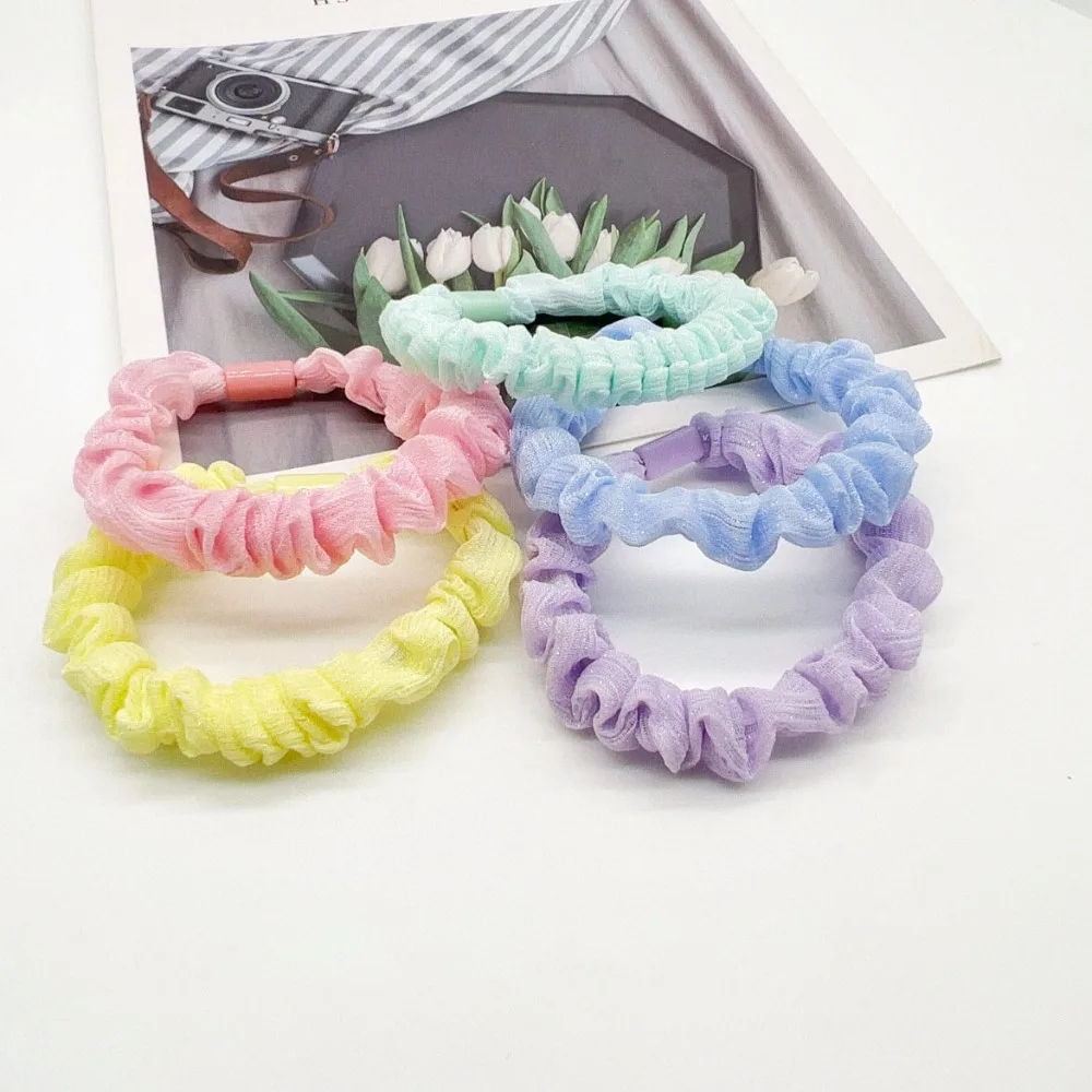 New Candy Color Wrinkle Hair Band Korean High Elastic Sweet Hair Rope Ponytail No Harm Silk Headband Children Headdress