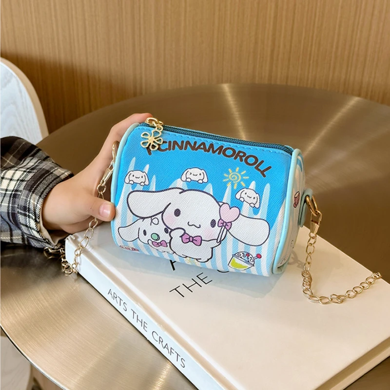 Sanrio tas bahu bundar kecil Hello Kitty Melody Kuromi perempuan dompet koin portabel tas selempang periferal Anime hadiah anak-anak