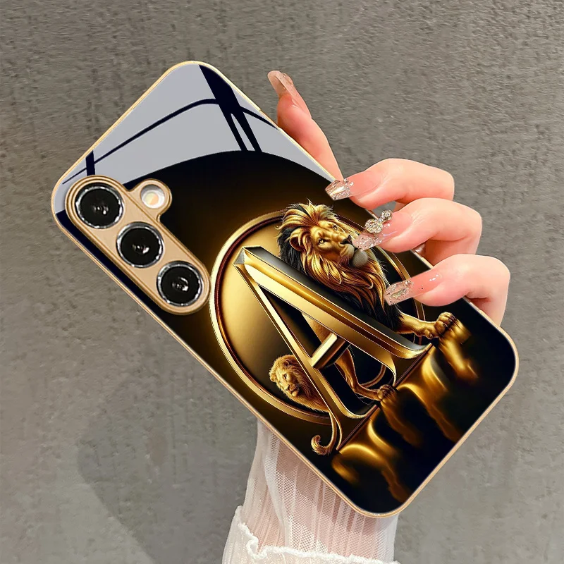 Lion letter A pattern glass phone case suitable for Samsung Galaxy S26 S25 S24 S22 S21 S20 FE/Ultra/Plus anti fall back cover