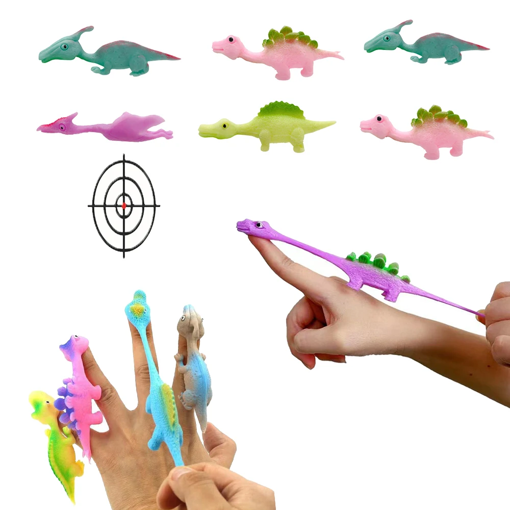 Juguetes de dinosaurios de goma con expulsión de dedo, 5 unidades, tirachinas de dinosaurios, recuerdos para fiestas de cumpleaños, regalo de decoración para fiestas de dinosaurios