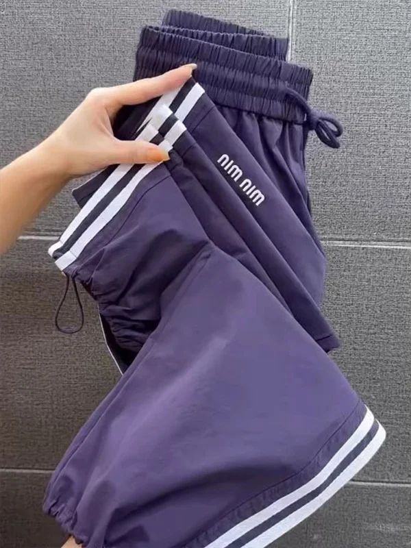 

Ice Silk Qui Dry Sports Pants Women's Summer Loose Versatile Trousers Straight Leg High Waist Long Pants Faionable Slimming