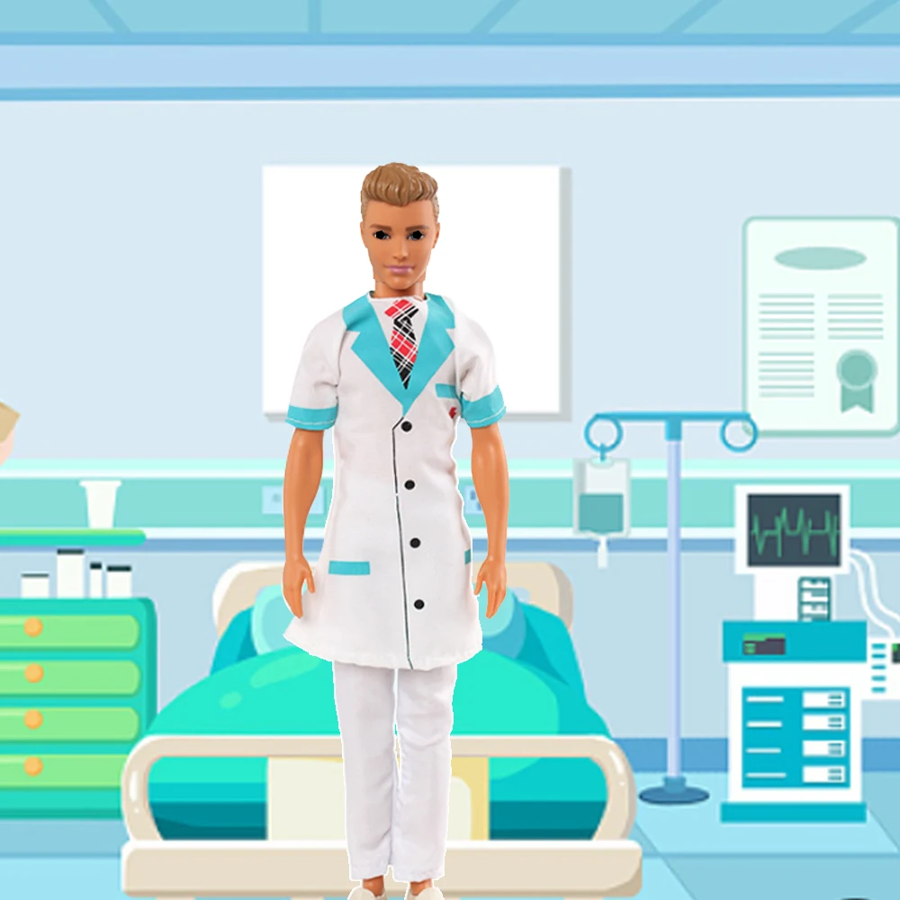 4-Pack 11.81inch Male Doll Outfits - Chef, Captain, Doctor, Police Uniforms for Role Play Doll Accessories Crafted Doll Attire
