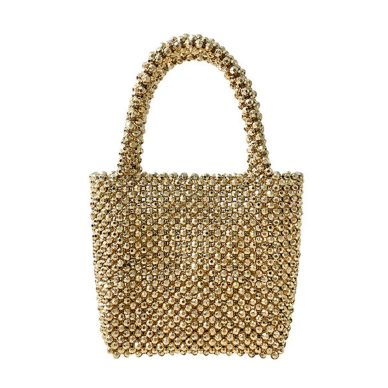 

Летняя новинка: Золотая акриловая сумка ручной работы с бисером для женщин, изысканная ажурная сумка-тоут ручной работы для вечеринок