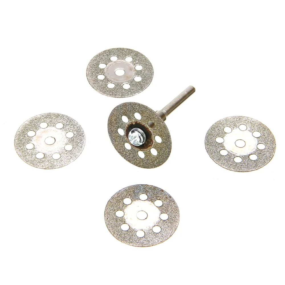 6pcs 22mm Silver Diamond Cutting Disc Wheel + Mandrel Kit Set For Rotary Drill Tool Accessory