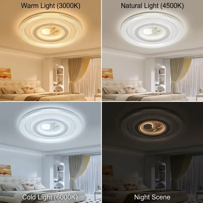 Stylish Double Ring Ceiling Light with Artistic Leaf Pattern Seamless Control for Modern Home Apartment Decor