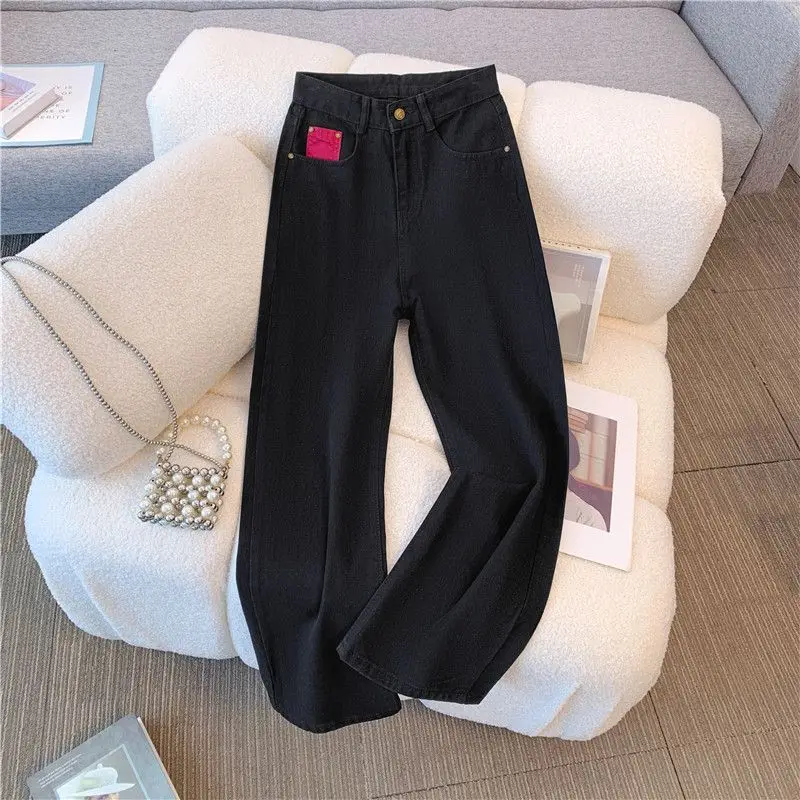 

Женские мешковатые джинсы с высокой талией, свободные широкие брюки темно-красного/черного цвета, прямые зимние повседневные брюки