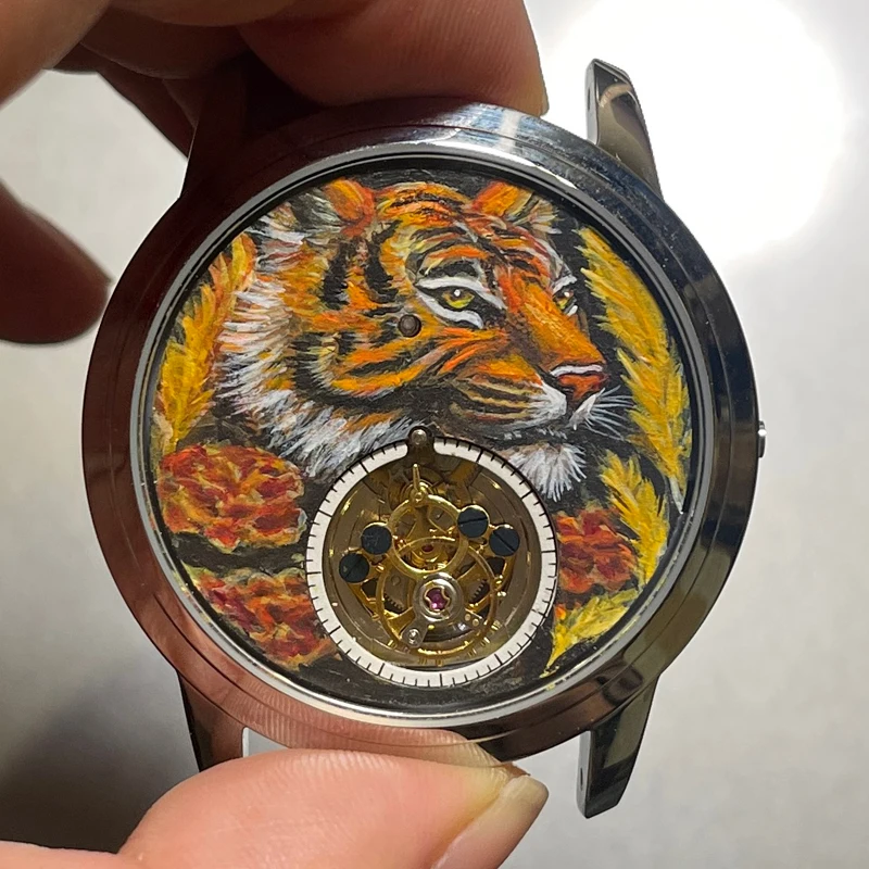 Customized dial Orphan Tourbillon winding Hand drawn dial The painting of a chess lady