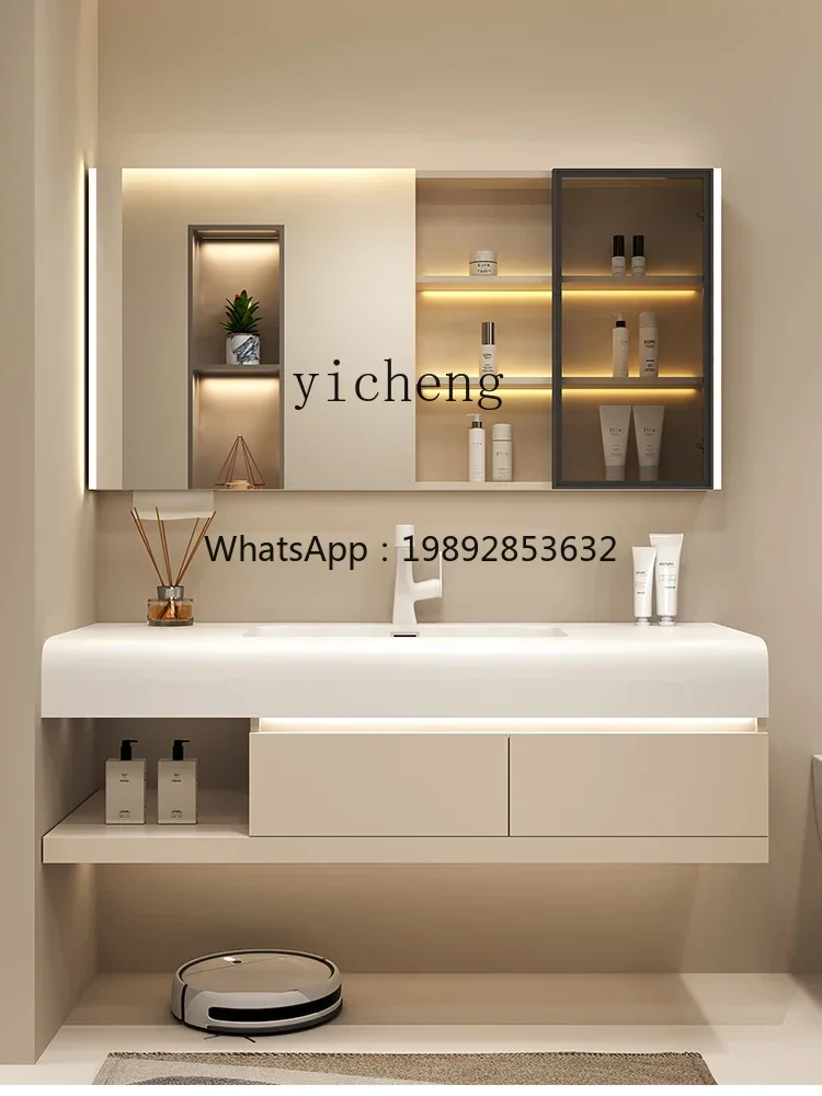 

Light Luxury Whole Washbin Bathroom Hand Washing Washbasin Simple Washstand Mirror Cabinet