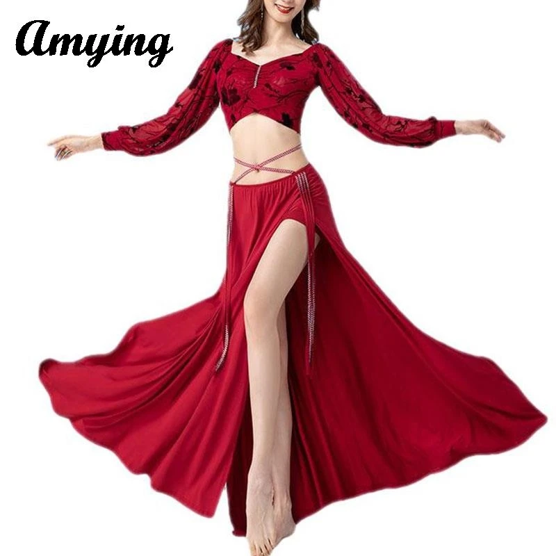 

Women Belly Dance Costume Set Sexy Top Elegant Split Long Skirt Adult Oriental Dance Performance Practice Outfit New Clothing