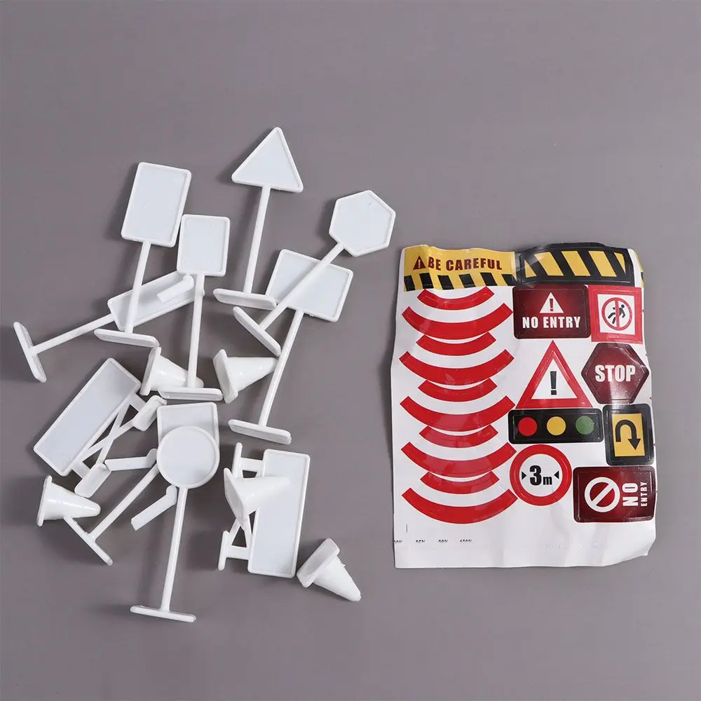 15Pcs/Set Educationl Car Accessory Traffic Signs Mini Traffic Signs Model Toy City Traffic Road Block Mini Puzzle Birthday Gifts