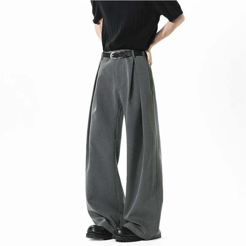 WTHT 패션 2025 여름 남성 단색 스트레이트 루즈 블레이저 팬츠 트렌디 아메리칸 스타일 캐주얼 와이드 레그 트라우저 남성 2A1146