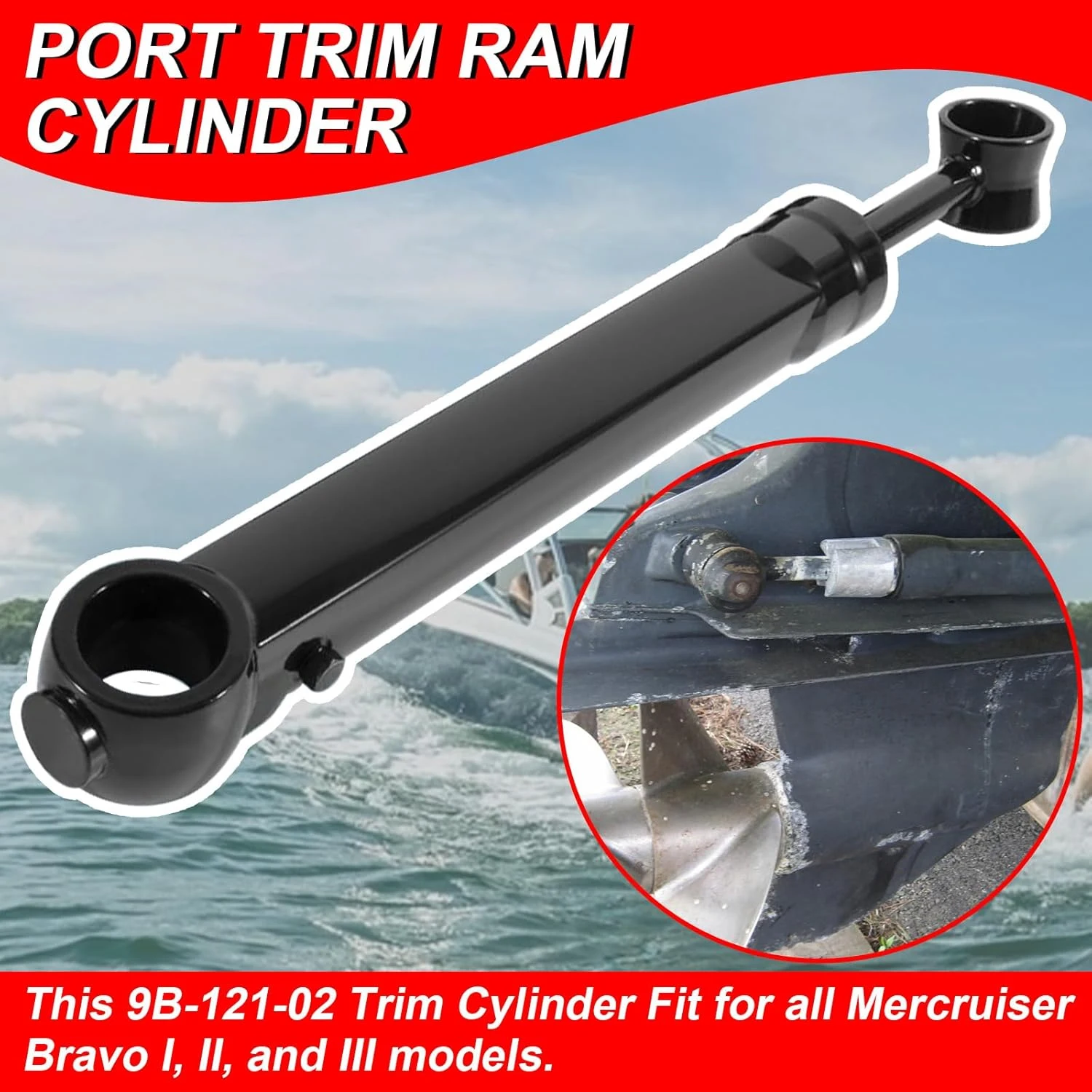 

18-2424 Port Trim Ram Cylinder, Power Trim Fit for all Mercruiser Bravo I,II, and III, Replace for Oem 9B-121-02, 98703A26