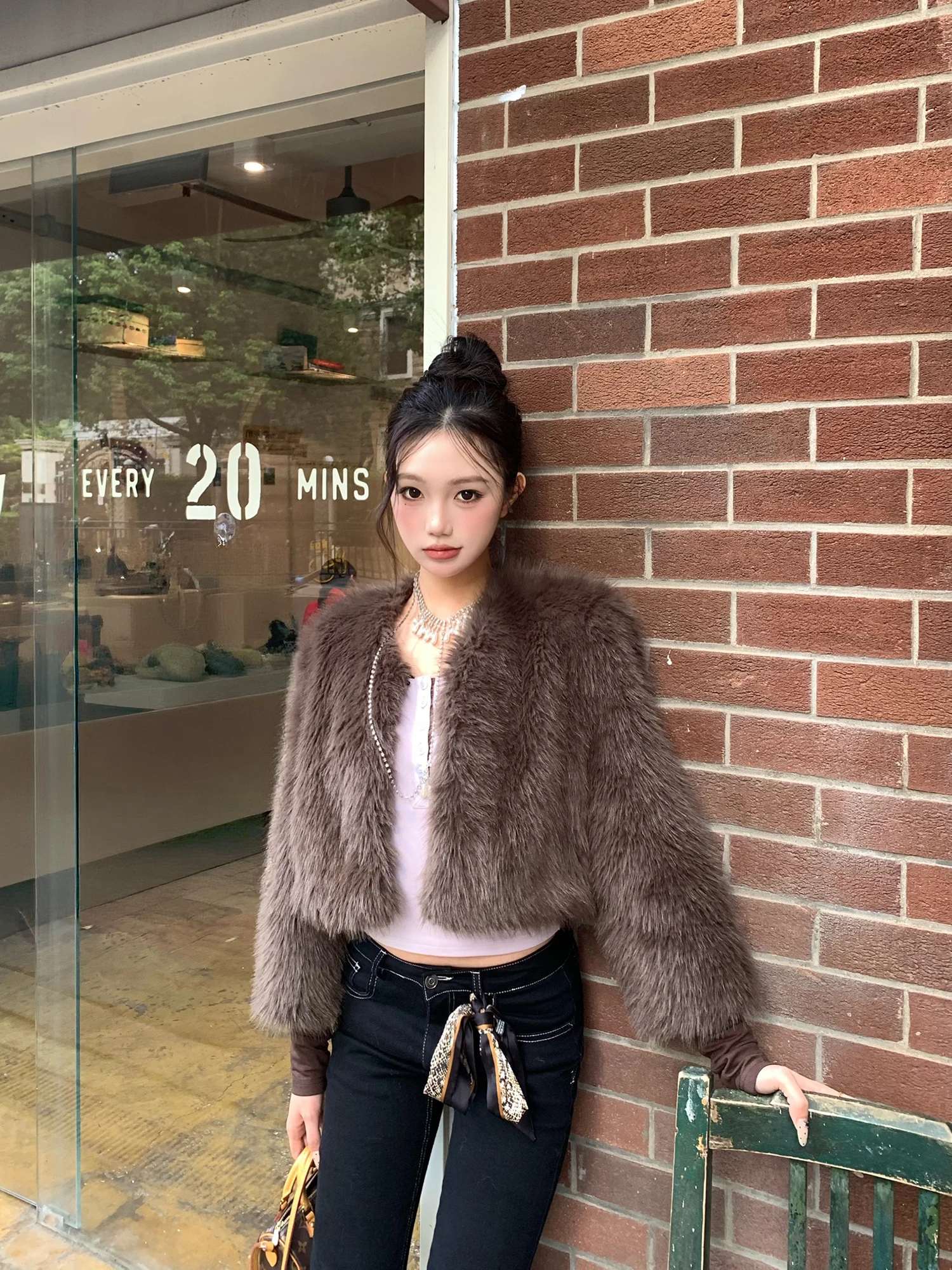 

Original Design One Aa 2025 New ort Length Fur Coat Women's Seven Sve Eco-friendly Leather Outerwear Casual Sle