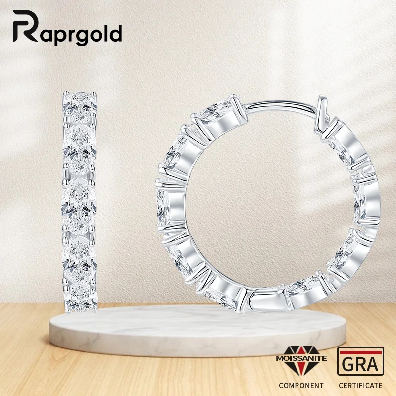 

RAPRGOLD Certified 3x5mm Oval Cut Moissanite Hoop Earrings for Women 925 Sterling Silver Circle Earring Jewelry Gifts Pendientes
