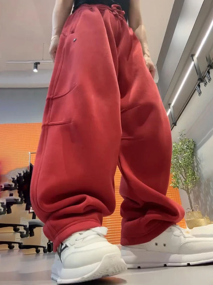 

Мужские свободные повседневные брюки в корейском стиле, зимние, на флисовой подкладке, теплые, широкие, молодежные, универсальные, в стиле «ленивый шик», до пола...