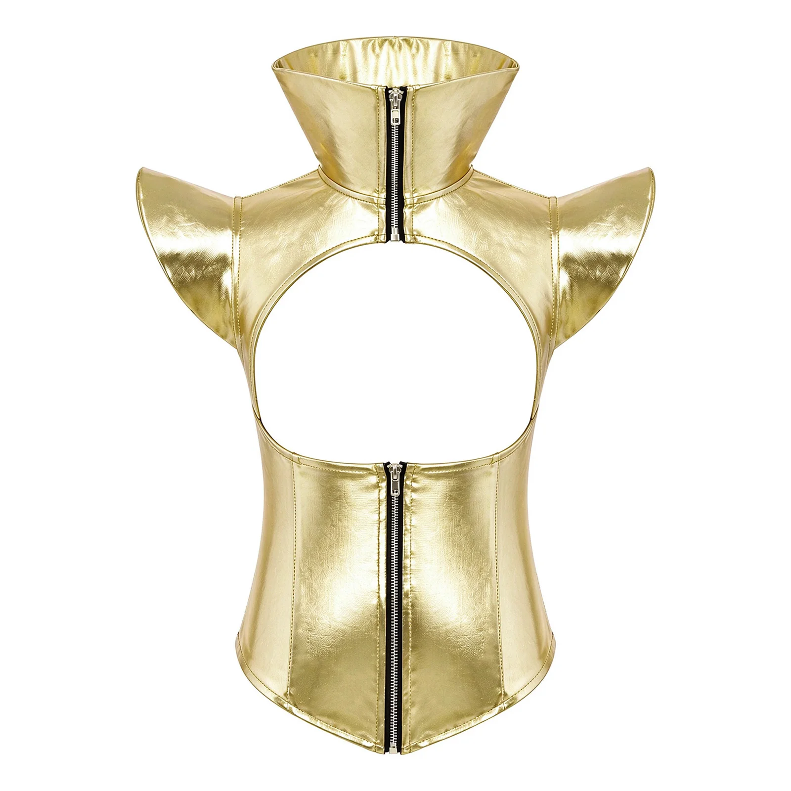 Kids Girls Metallic Costume Armor Shrug Stand Collar Cutout Front Tops for Halloween Carnival Stage Performance Alien Outfit