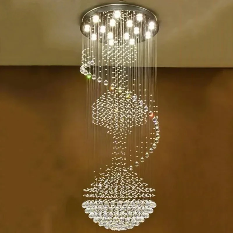 Modern Spiral Crystal Chandelier Luxury Chandeliers Rain Drop Flush Mount Ceiling Light For Entryway High Ceiling Staircase