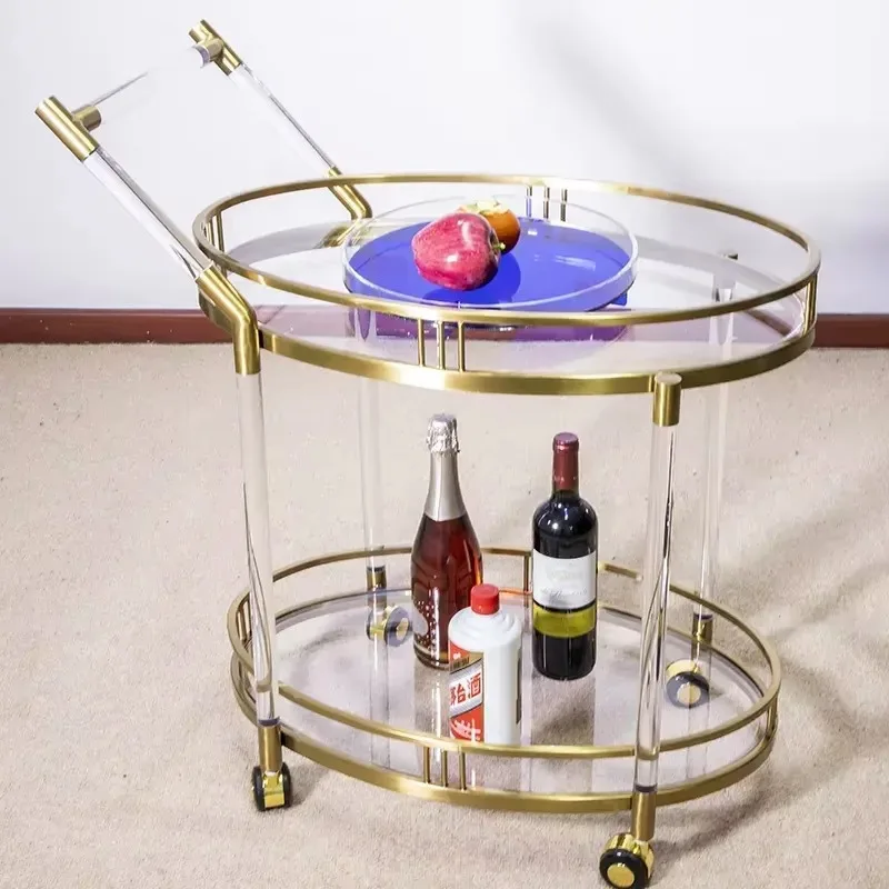 Wholesale Luxury Acrylic Hotel Service Trolley Modern Design 2 Tiers   Acrylic Dining Car Trolley for Hotel & Restaurant