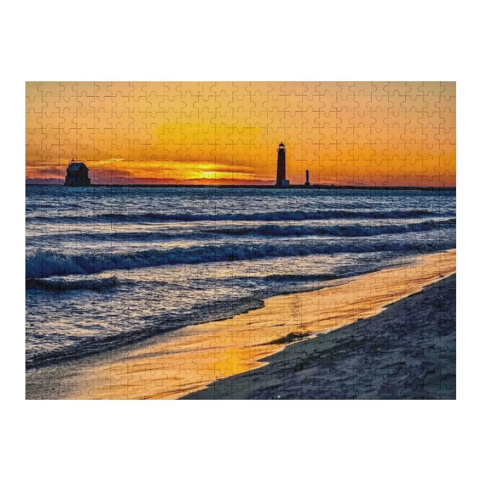 

Пазл «Grand Haven Lighthouse at Sunset» Персонализированный персонализированный деревянный пазл с именем Деревянный пазл для взрослых
