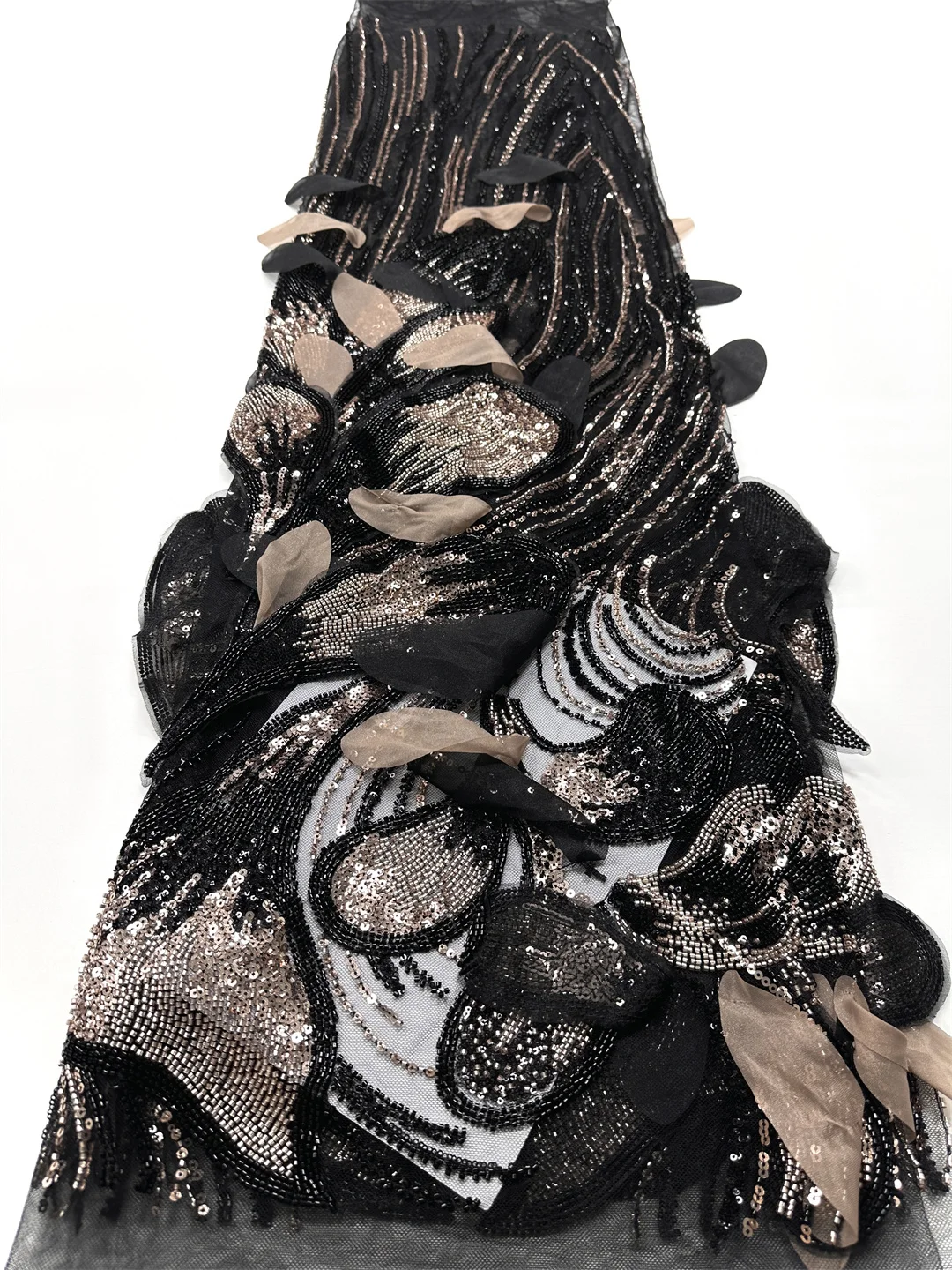 Di lusso 3D Del Merletto Africano Perline Pesanti Tessuto di Pizzo di Alta Qualità 5 Metri Nigeriano Paillettes Francese Tessuto di Tulle Materiale Per La Cerimonia Nuziale