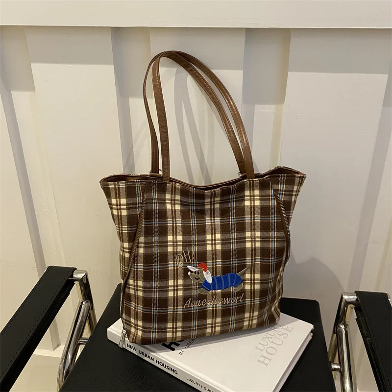 Casual commuter tote bag women's large-capacity versatile plaid single shoulder multi-functional backpack