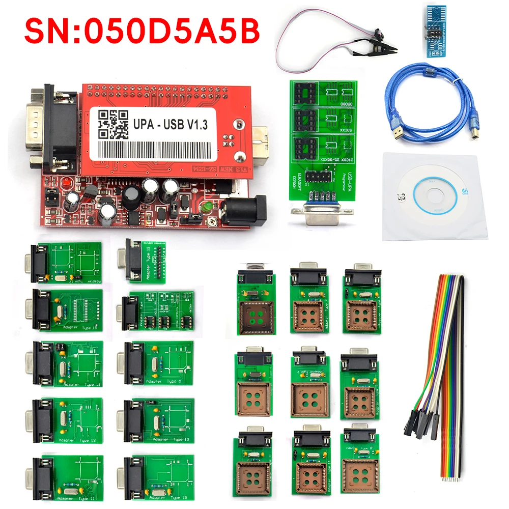 جديد UPA-USB V1.3 SN:050D5A5B مع كابل اختبار ECU رقاقة ضبط مع 350 ميجابايت كامل النصي Upa Usb مبرمج أداة تشخيصية ﻿