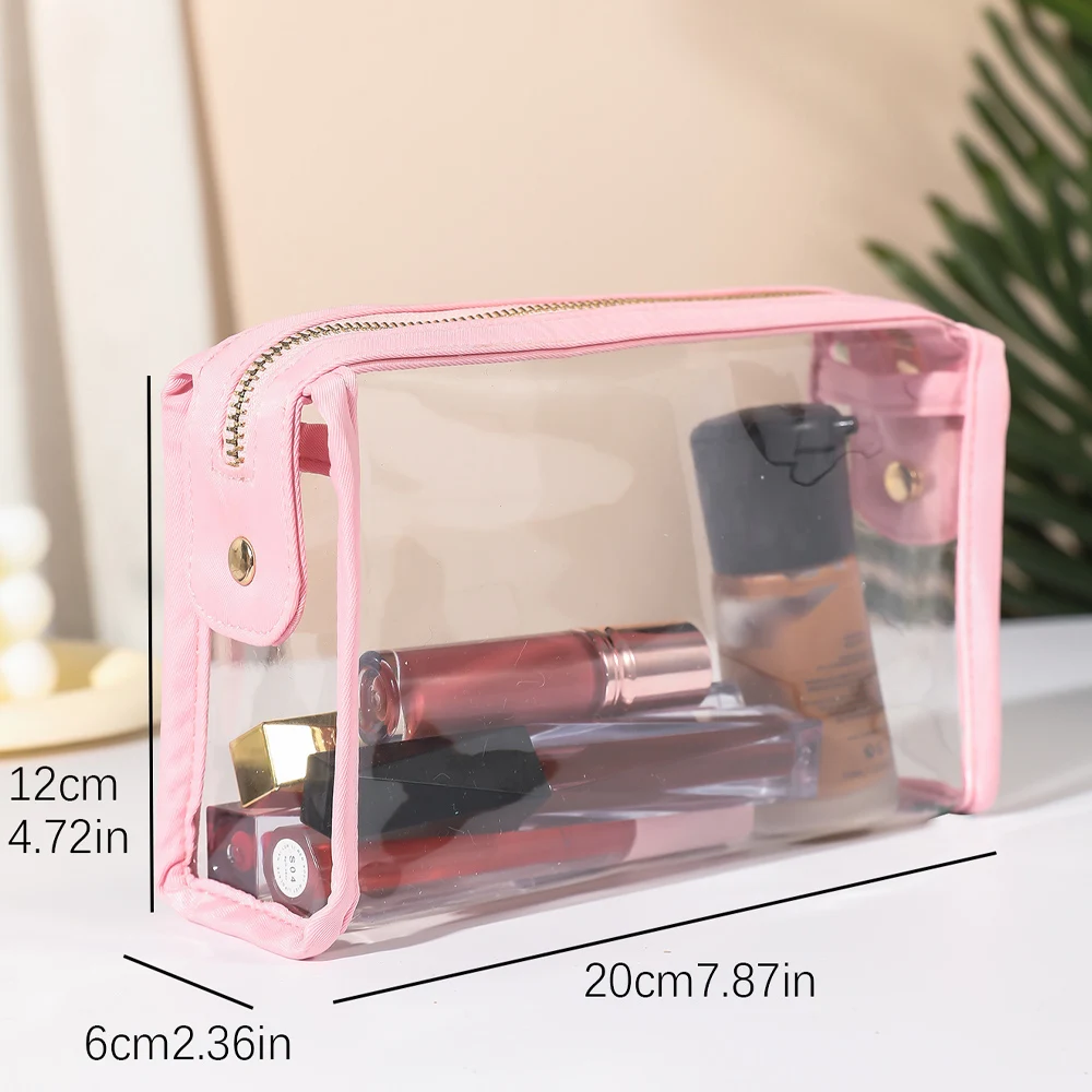 Waterproof Clear Cosmetics Bag PVC Zippered Toiletry Pouch Portable Makeup Bag Vinyl Organizer for Summer Beach Swimming Travel