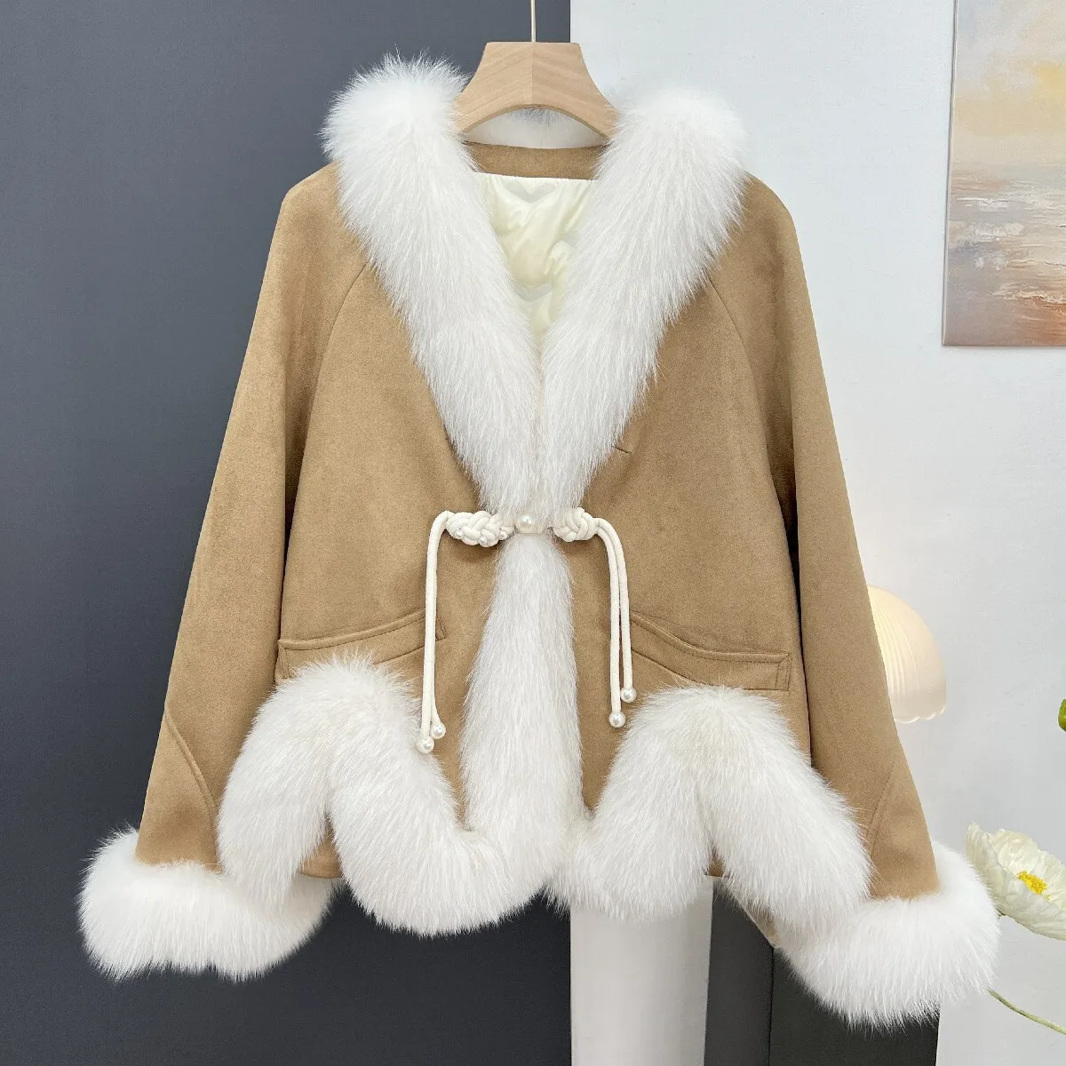 Winter Clothing New Style Real Fur Fur Grass Coat Goose Down Inner Pot Women's Short Style Chinese Style Pan Button