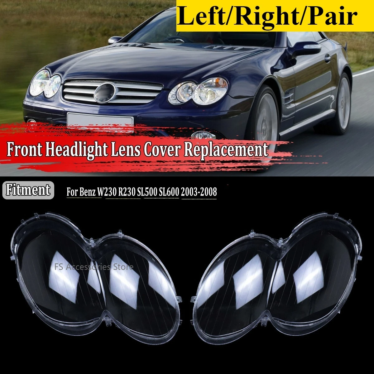 Car Headlight Lens Lampcover Cover Lampshade Shell For Mercedes-Benz SL SL350 SL500 2004 2005 2006 2007 Headlight Cover