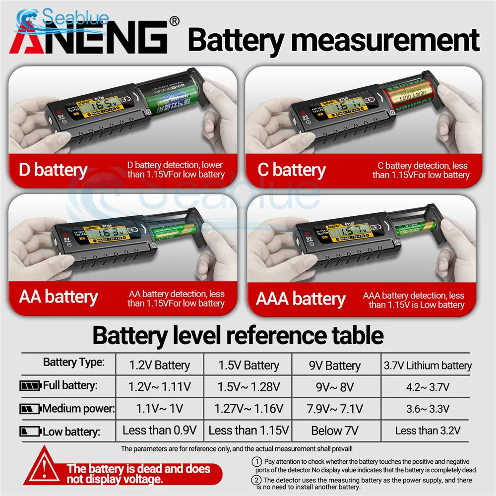 BT167/BT169 Portable Battery Capacity Indicator Compact Size Lithium Battery Level Tester Digital Display Battery Voltage Meter