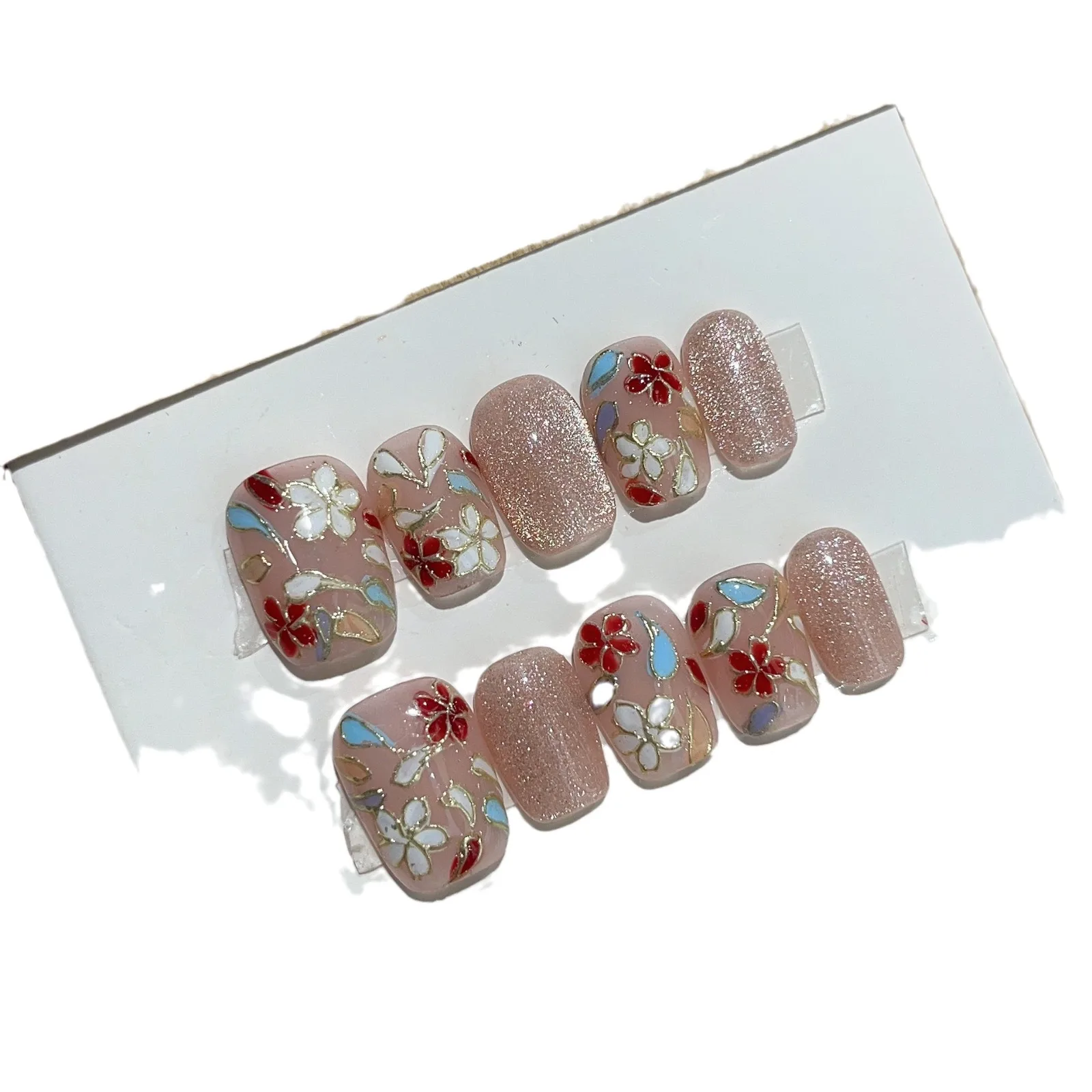 10 قطع اليدوية رسمت باليد مصوغة بطريقة المينا الأظافر كاذبة القط العين الأظافر تصميم للفتيات حزب والصيف الفن