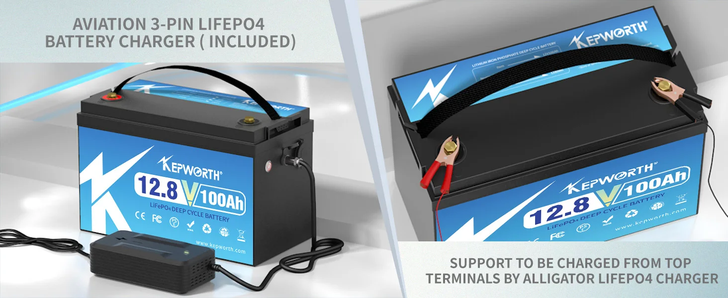 KEPWORTH 12V 100Ah LiFePO4 Batterie mit eingebautem 100A verbessertem BMS Lithium-Akku für Wohnmobile, Golfcarts, Offroad-Fahrzeuge und Off-Grid-Anwendungen. – Detail 4