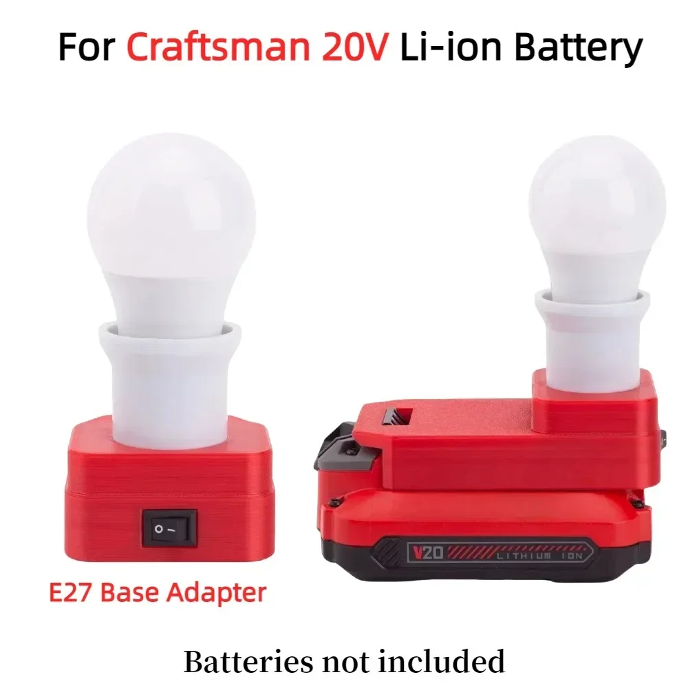 Portable Work Light for Craftsman V20 20V Max Li-ion Battery E27 Base Adapter Wear 5W Ball Bulb for Emergency Light（No Battery）