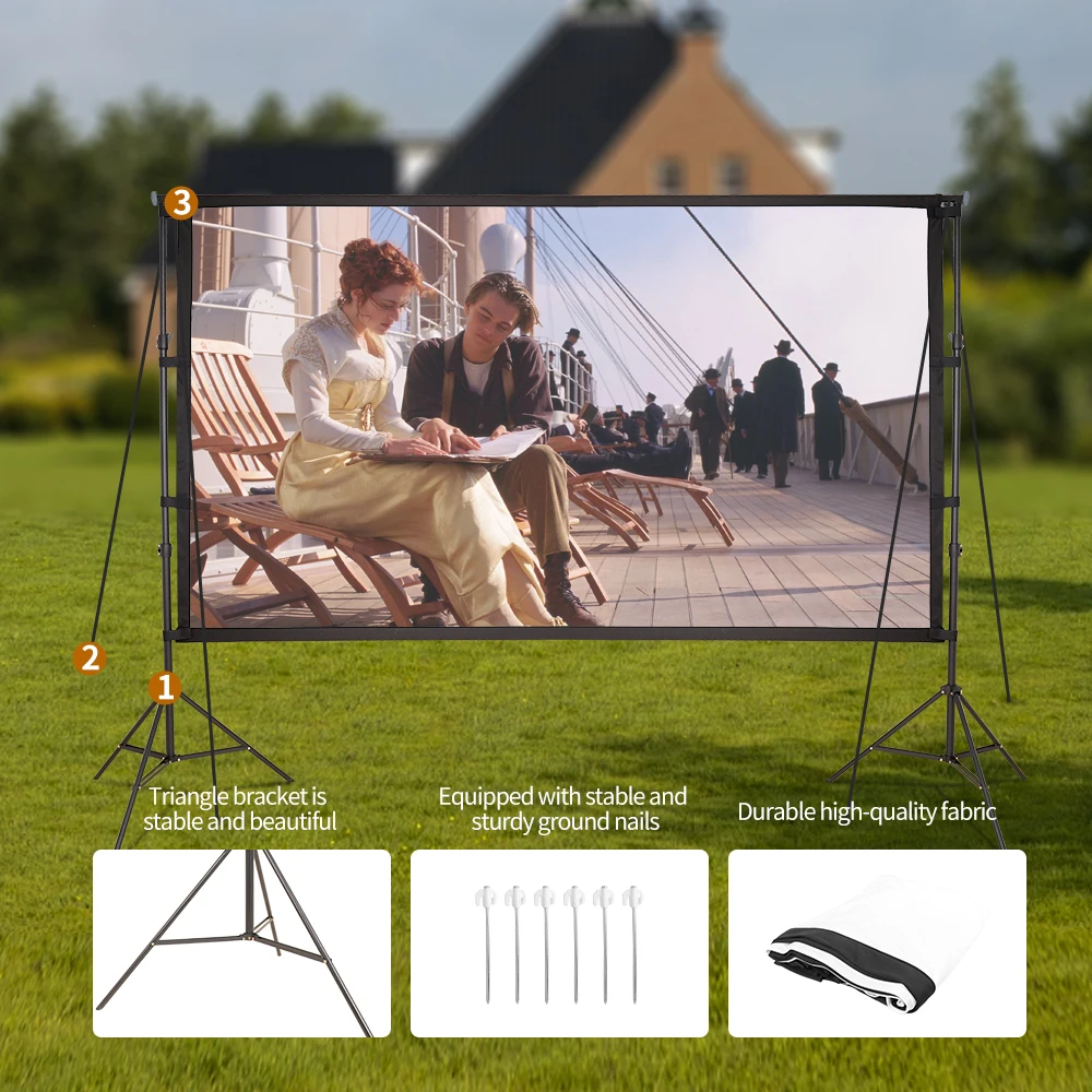 150 Inch 4:3 Portable Folding Movie Screen HD Crease-resist Indoor Outdoor Projector Screen For Home Theatre Office Electronics