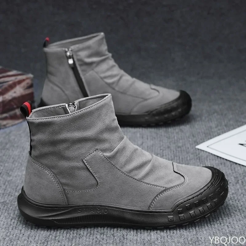 

New autumn Luxury breathable Men Ankle Boots High Top Fashionable versatile Men shoes Zipper Retro minimalist Men's Boots