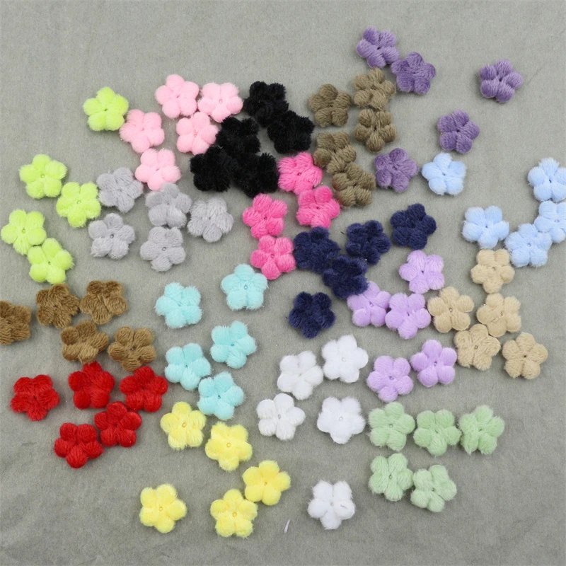 200Pcs 1.5cm Plush Little Flower Padded Appliques for DIY Headwear Hair Clips Decor Accessories Clothes Hat Shoes Sewing Patches