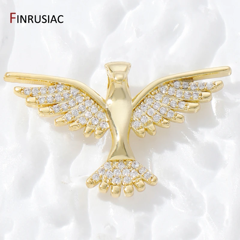 18K Gold Plated Inlaid Zircon Bird/Dragonfly Pendants For Necklace Making,Brass Flower Circle Charms,DIY Jewelry Making Findings