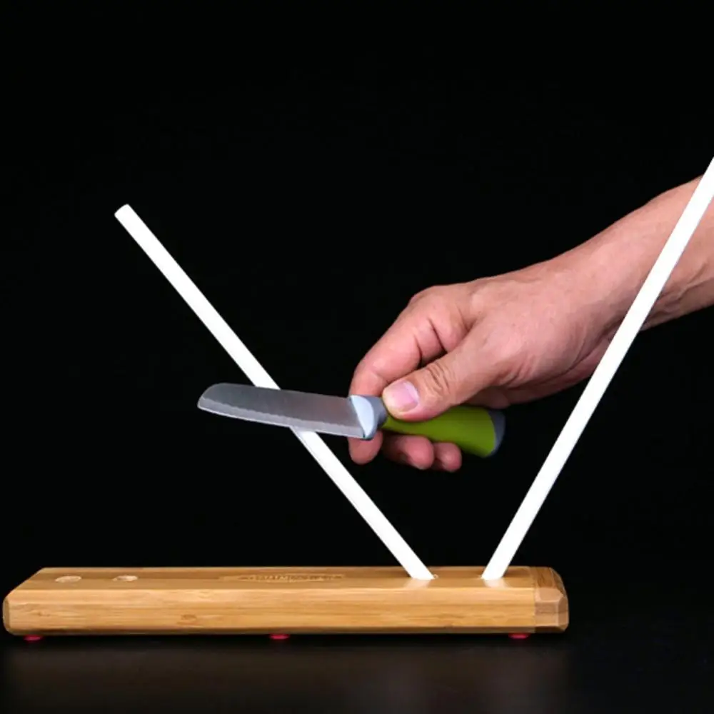 4-Rod Ceramic Crock Stick Turn Box Sharpener Kitchen Whetstone Sharpening Tool Knife Sharpener Bamboo Base Knife Shears Scissors