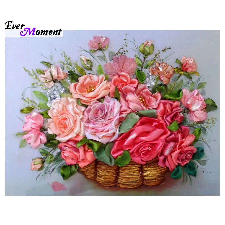 

Алмазная картина, наборы для вышивки крестом, корзина розы, изображение горного хрусталя, Алмазная вышивка, цветы, Алмазная мозаика ASF528