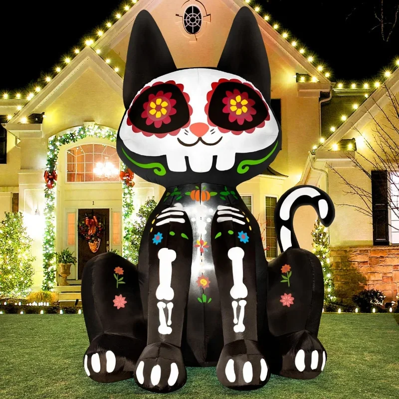 EQRocinha 6FT French Bulldog Halloween Inflatables Pumpkin and Skull Halloween Blow Up Yard Decorations Halloween Decorations Ou