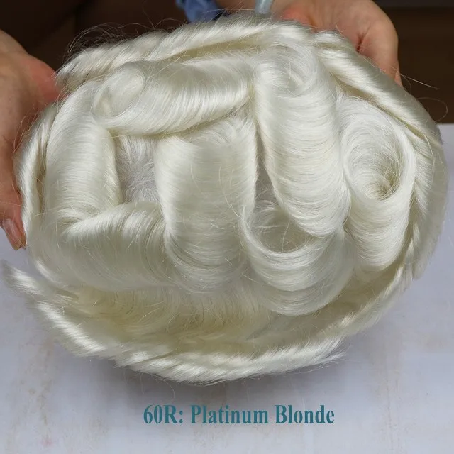 Natuurlijke haarlijn Herentoupet V-lus 0,06-0,08 mm PU-basis Haarvervangingssysteem Steil/golvend haar voor opties Blond - afbeelding 1