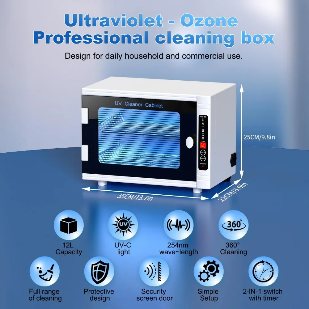 UV Light Nail Tool Cleaning Machine 12L High Capacity UV Cleaning Cabinet Salon Tools Cleaning Box with Timer Setting