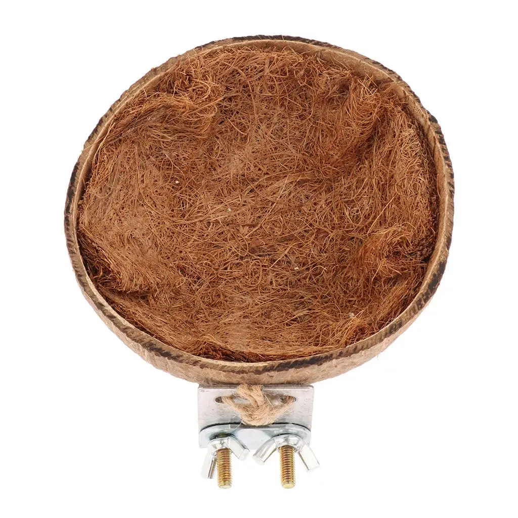 Natural Coconut Shell Parrot Nest for Small Birds Sleeping Hut with Mounting Bracket for Cockatiel Budgie