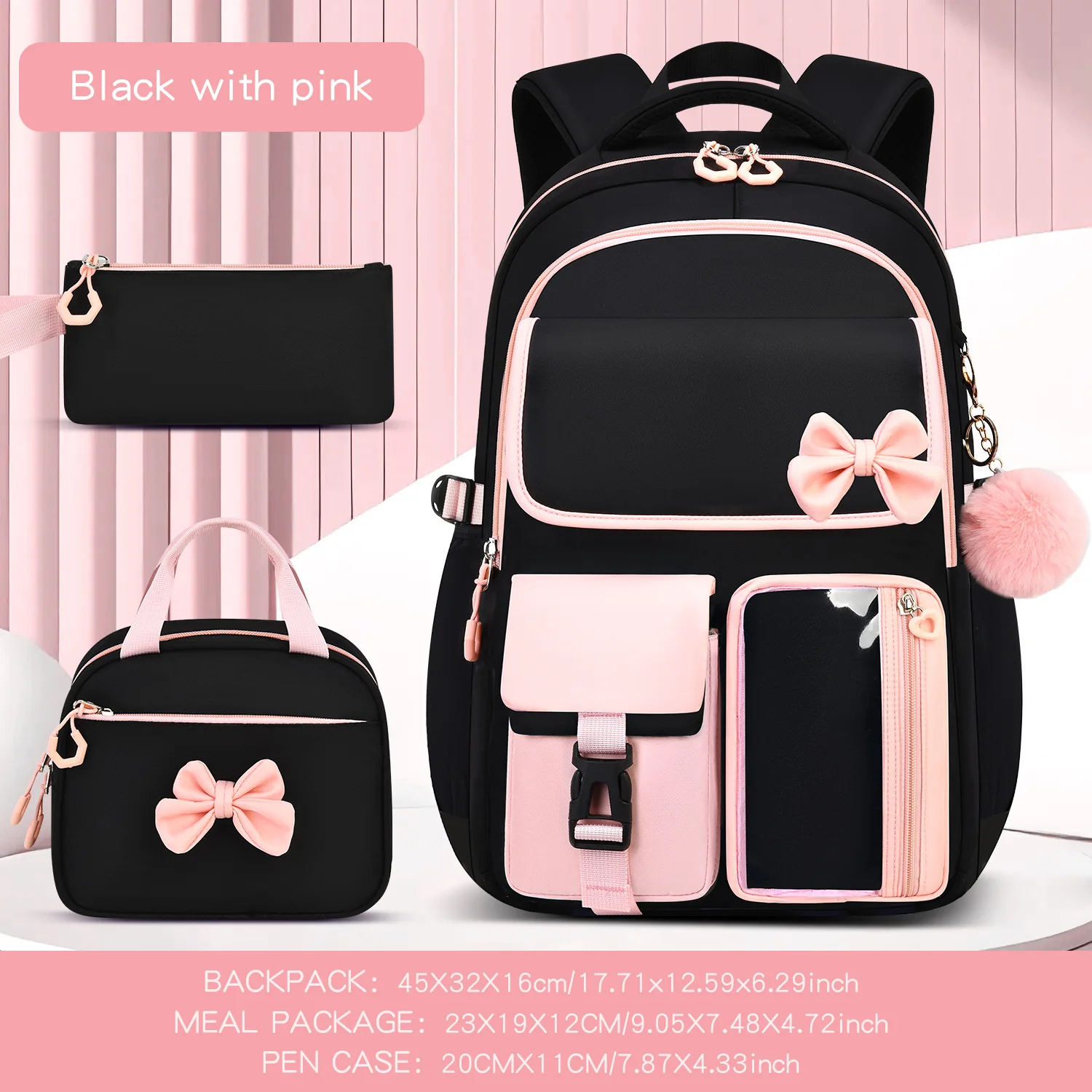 Elementary School Bag Multi-Pocket Girls School Backpack Spine Backpack Waterproof Bow Schoolbags Set For Outdoor Travel Daily